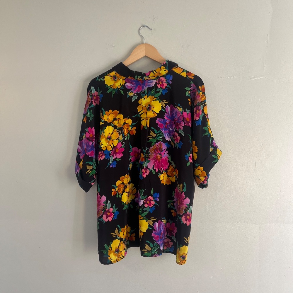 Johnny Was bright multi-coloured tropical floral silk button-up short shirt - Picture 5 of 7